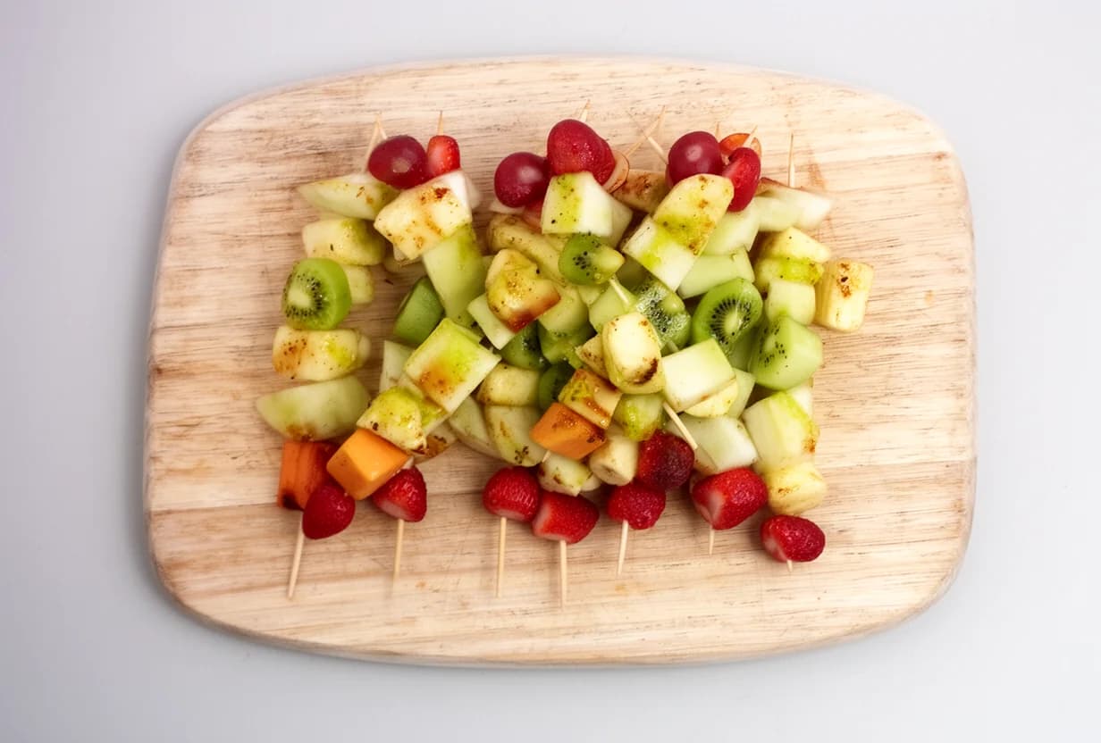 Pinchos de Fruta Tropical con Toque de Menta