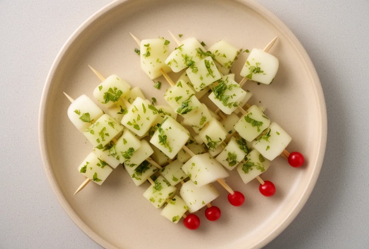 Pinchos Frescos de Doble Melón con Menta y Lima