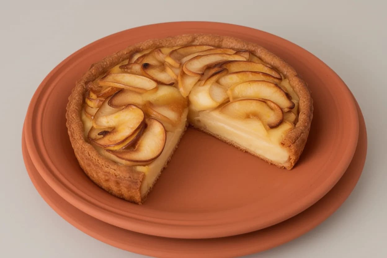 Tarta de manzana sobre crema pastelera