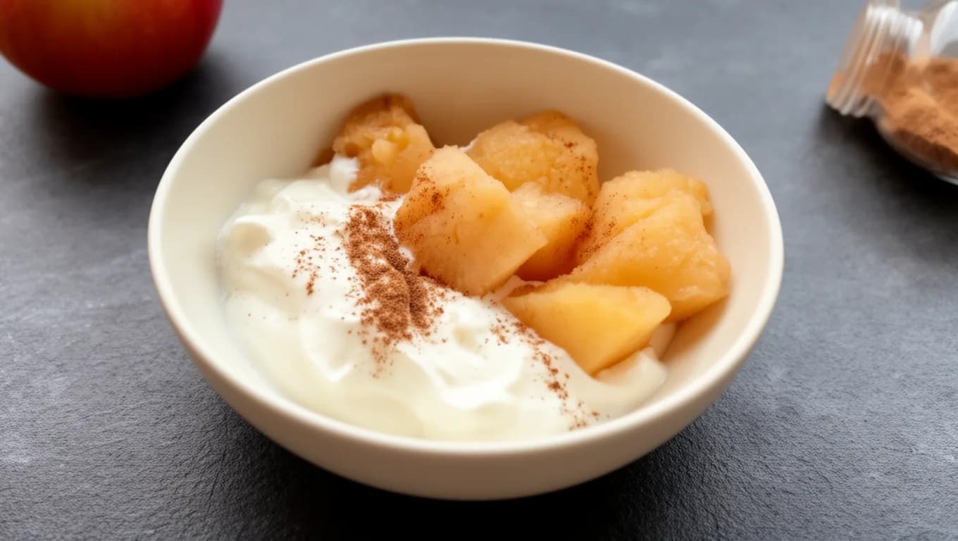 Yogur natural con manzana al horno y canela