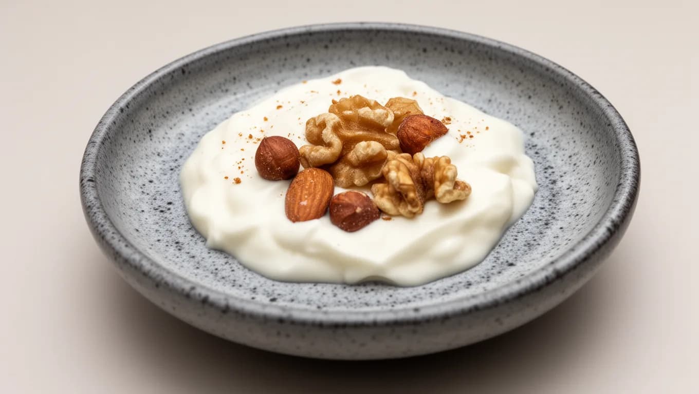 Yogur natural con mix de frutos secos y canela